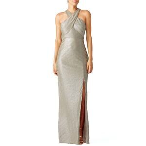 Laundry by Shelli Segal Elegant Shimmery Sleeveless Evening Maxi Dress  2 Gold